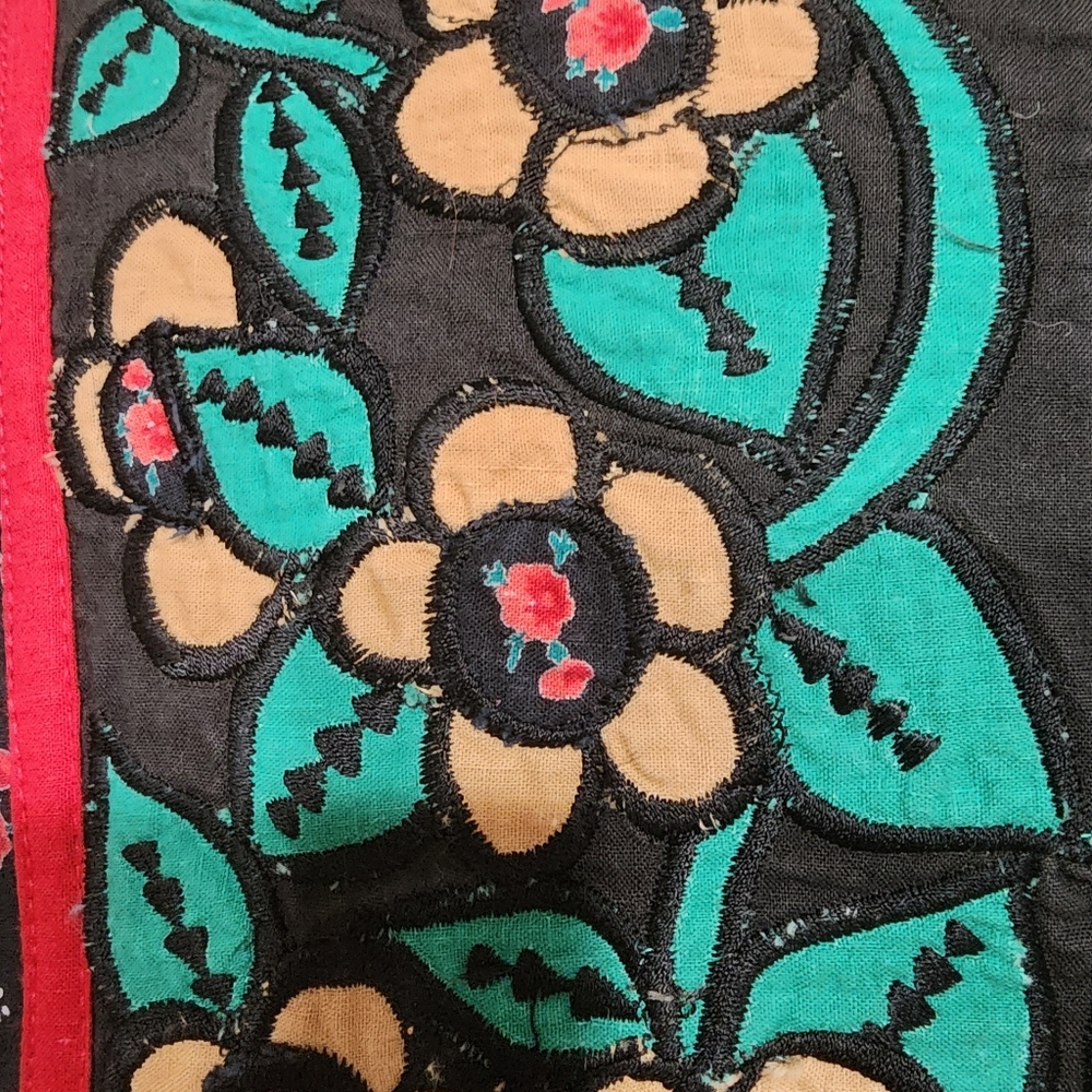 Vintage Starina Dress Dark Floral Cotton Modest Embroidered Women's size Small - Picture 4 of 10
